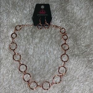 Bronze circle necklace and earring set